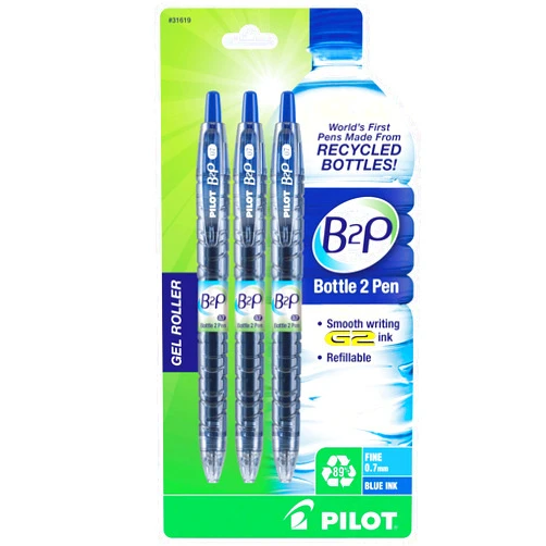 PILOT B2P Colors - Bottle to Pen Refillable & Retractable Rolling Ball Gel Pen Made From Recycled Bottles, Fine Point, Blue G2 Ink/Barrel, 3-Pack (31619).