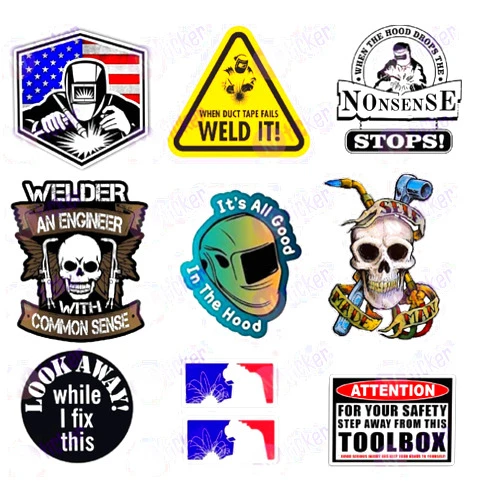 NTICKER 10 pcs Set Welder Hard Hat Stickers, Welding Decals for Ironworker, Construction, Laborer, Pipefitter, Mechanic, Toolbox, Helmet