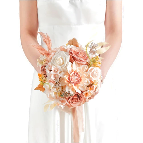 HIMIFOLO 7 Inch Artificial Flowers Wedding Bouquets for Bridesmaid - Tossing Bouquet - Bridal Bouquet for Wedding Ceremony Anniversary, Bridal Shower and French Rustic Wedding (Nude Color)