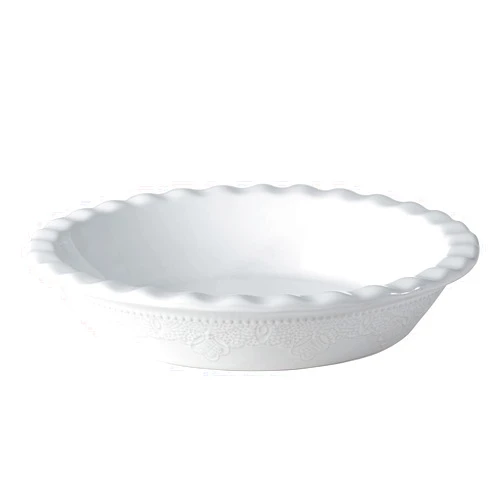 FE FUN ELEMENTS Fun Elements Pie Pan, 9 Inch Ceramic Pie Dish, Deep Dish Pie Pan with Lace Emboss, Ruffled Pie Plate for Baking, Thanksgiving Christmas Gifts(Bright White)