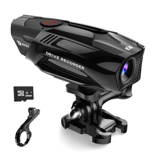 TNICER Motorcycle Helmet Camera, R3 Bike Video Camera,1080P Sports Action Camera, 120° Wide Angle Camcorder, IP67 Waterproof Dash Cam with 3 Types of Installation and 32G Card