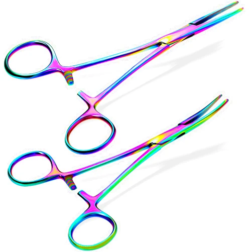 BBTO Hemostat Curved and Straight Hemostat Forceps Piercing Pliers Forceps, Stainless Steel Straight and Curved Pliers, Fishing Tweezer Hemostats(Colorful,2 Pcs)