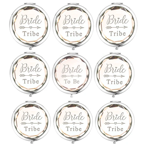 SFHMTL Pack of 9 Compact Pocket Makeup Mirrors Set Include 1 Bride to Be Mirror and 8 Bride Tribe Mirrors Bachelorette Party Bridesmaid Proposal Gifts (Champagne)