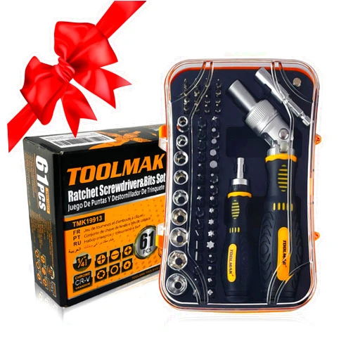 TOOLMAK Plus 61 PCS Ratchet Screwdriver Set with Bits,Socket Wrench Set,Small Precision Screwdriver Set,Tool Set with Rotatable Ratchet Handles&Storage Case for Women and Men for DIY/Home Repair