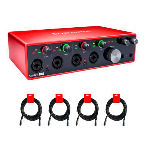 Focusrite Scarlett 18i8 3rd Gen 18x8 USB Audio Interface Bundle with 25-Feet XLR Male to Female Microphone Cable (4-Pack) (2 Items)