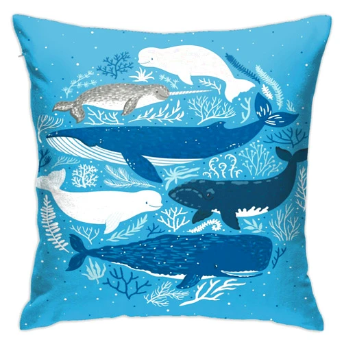 VARUN Throw Pillow Covers Nature Ocean Life Sea Coral Whale Shark Dolphin Blue Design Square Pillowcase for Home Decor Sofa Car Bedroom Pillow case 18x18inch
