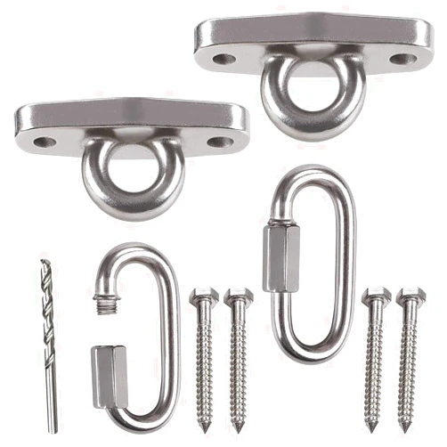 IOH 2 Pcs Heavy Duty Swing Hangers with 4 Screws SUS 304 Antirust, Playground Porch Yoga Seat Trapeze, Hammock Chair, Hanging Kit, Indoor Outdoor, 2000lb Capacity | 2 Quick Link Oval Carabiner |