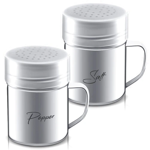Suclain 2-pack 13.5oz Stainless Steel Salt and Pepper Shakers with Lid and Handle Seasoning Dredge Shaker for Cooking Kitchen Baking Salt Candy
