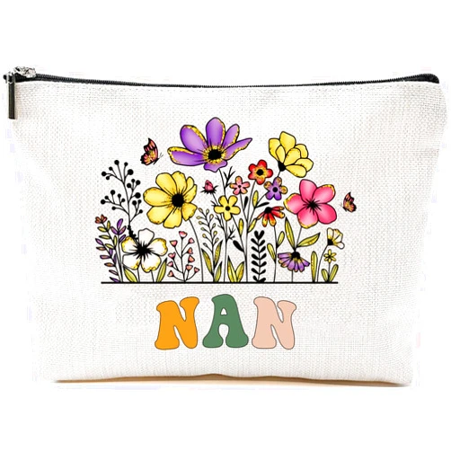 GreenStar Gifts Nan Wildflowers Gifts For Mother's Day Makeup Bags - Nan Flower Gift Bags - Mom Birthday Gifts - Travel Cosmetic Bag For Birthday