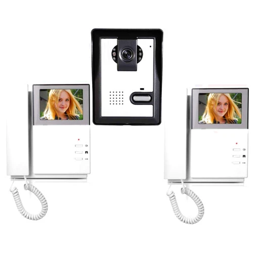 AMOCAM Wired Video Intercom Doorbell System 4.3 Inches HD LCD 2- Monitor Video Door Phone Bell Kits IR Night Vision Indoor Outdoor Camera DoorBell Intercom Doorphone Telephone Style 1V2