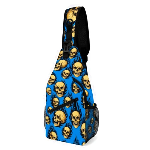 AMRANDOM Crossbody Backpack Sling Bag Blue Fire Skulls Shoulder Chest Bag Multipurpose Travel Hiking Daypack