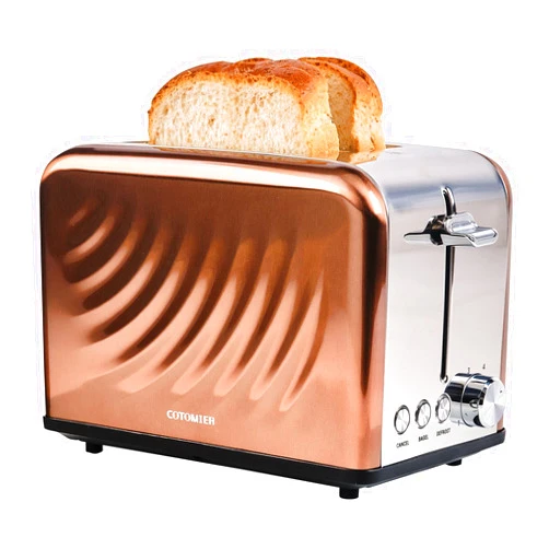 Cotomier Toaster 2 Slice, Retro Cream White Stainless Steel Toaster with Defrost Bagel Cancel Function & 6 Shade Settings (Rose Gold)