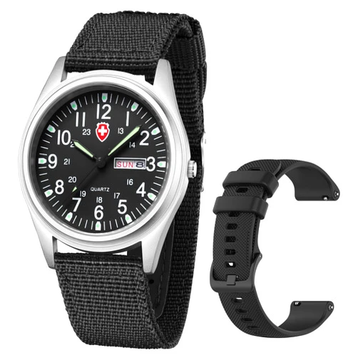 Gosasa Unisex Military Watches Sport Textile Nylon Strap Stylish Men Watch Luminous Fashion Watches Analog Display Quartz Waterproof Casual Wristwatch