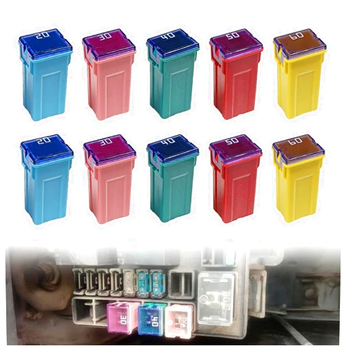 Pleoos 10Pcs Jcase Fuse Kit Mini Jcase Fuse Assortment Tall Profile for Pickup Trucks Cars and SUVS (20A/30A/40A/50A/60A, 2pcs Each)