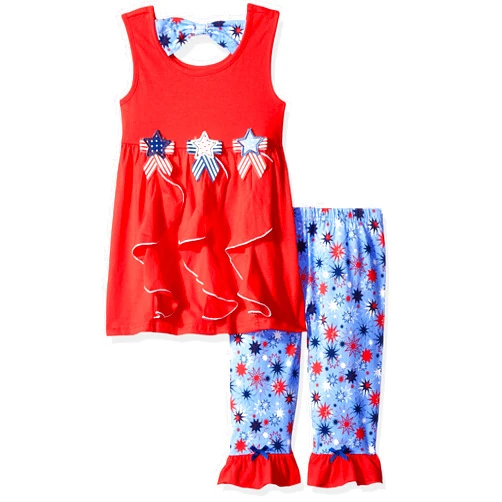 Nannette girls 2-piece Americana Short Set With AppliqueClothing Set