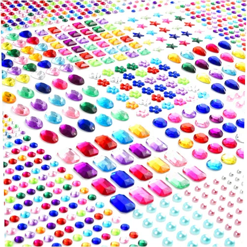 QUEENTI 2102pcs Gems Stickers, Self Adhesive Gems for Crafts Bling Rhinestones for Crafts, Assorted Shapes Jewels Rhinestones Stickers, Muticolor