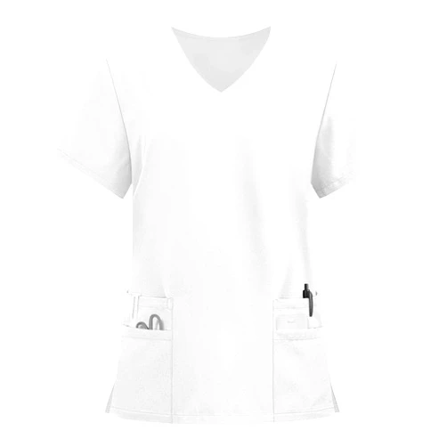 FONMA Scrub Tops Women Breathable Short Sleeve V-Neck Scrub Shirts Comfortable Medical Nurse Uniforms with Pockets