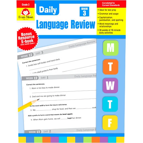 Evan Moor Evan-Moor Daily Language Review, Grade 3 Actvities Homeschooling & Classroom Resource Workbook, Reproducible Worksheets, Teacher Edition, Daily Practice, Skills Assessment, Grammar, Punctuation