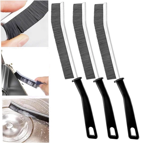 RIOMAX Gap Cleaning Brush Hard Bristle Gap Brush for Cleaning Dead Corner Cleaning Brush Used for Home Toilet Bathroom Kitchen Tiles Window Slots (Pack of 3), Standard, Black
