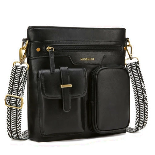 Missnine Crossbody Bags for Women Multi Pocket Purses Soft Leather Medium Shoulder Handbags with Adjustable Strap