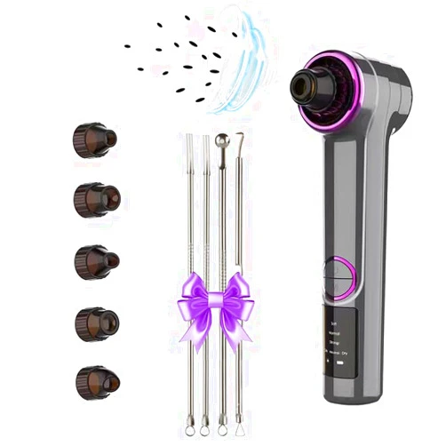 RHXHMASX Blackhead Extractor Tool Device, Vacuum Pore Cleansing Tool with Heating Mode, Electric Whitehead Remover with 5 Heads & 3 Suction Level for Women & Men (Grey)…