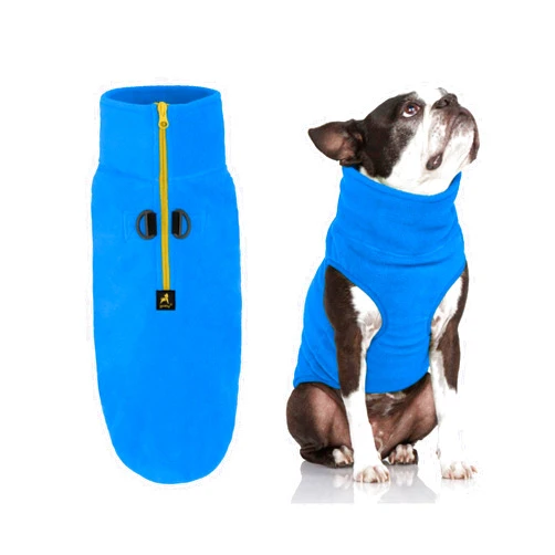Gooby Half Zip Up Fleece Vest - Soft, Warm Pullover Dog Jacket with Dual D Ring Leash - Winter Small Dog Sweater - Blue, Small