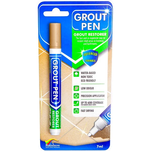 Rainbow Chalk Markers Limited Grout Pen Beige Tile Paint Marker: Waterproof Grout Paint, Tile Grout Colorant and Sealer Pen - Beige, Narrow 5mm Tip (7mL)