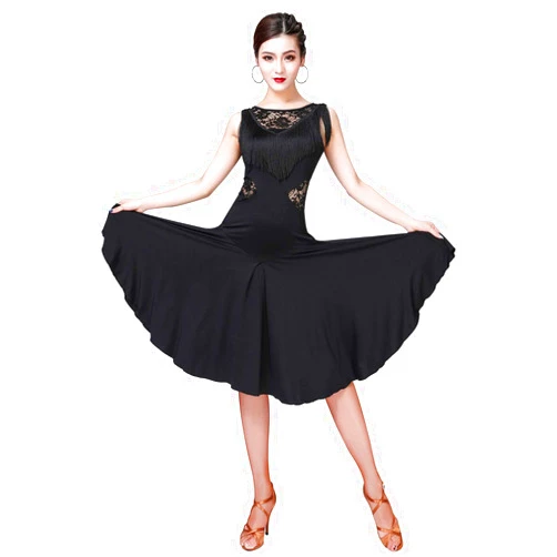 Z&X Ballroom Dance Dresses for Women Fringed Lace Back Salsa Latin Dance Dress with Shorts (5 Colors)