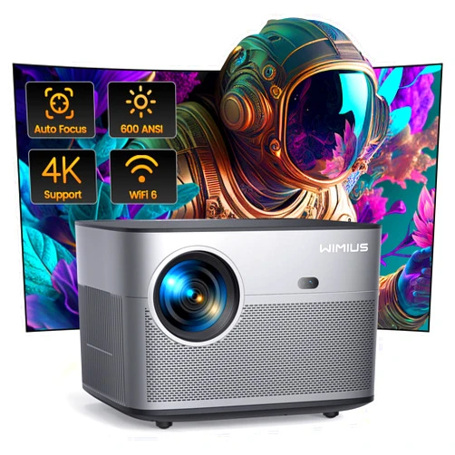 WiMiUS [Auto Focus/Keystone] 4K Projector with WiFi 6 and Bluetooth 5.2, FHD Native 1080P WiMiUS P64 Outdoor Movie Proyector, 50% Zoom, Home Projector Compatible with iOS/Android/HDMI/TV Stick