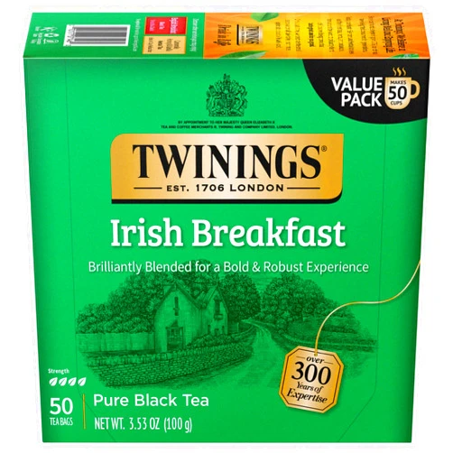 Twinings Irish Breakfast Individually Wrapped Bags, 50 Count (Pack of 6), Flavourful, Bold, Robust, Caffeinated, Enjoy Hot or Iced | Packaging May Vary