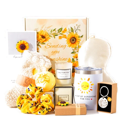 LLUANMDTAT Sunflower Gifts for Women,Sending Sunshine Get Well Soon Gifts Basket Care Package Unique Birthday Gifts Box Thinking of You Gift for Her Relaxing Spa Bath Gift for Women New Mom Sister Best friend