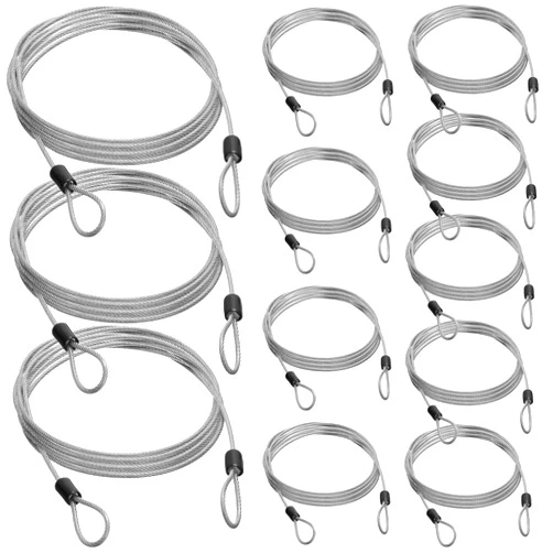 Fiada 12 Pack Security Cable Luggage Lock with Loops 4ft 3mm Braided Steel Coated Bike Cable Wire Double Loop Anti Theft Safety for U Lock, Padlock and Disc