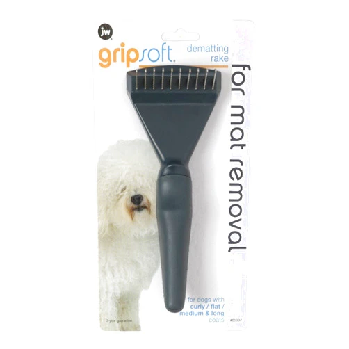 JW Pet Company GripSoft Dematting Rake Dog Brush