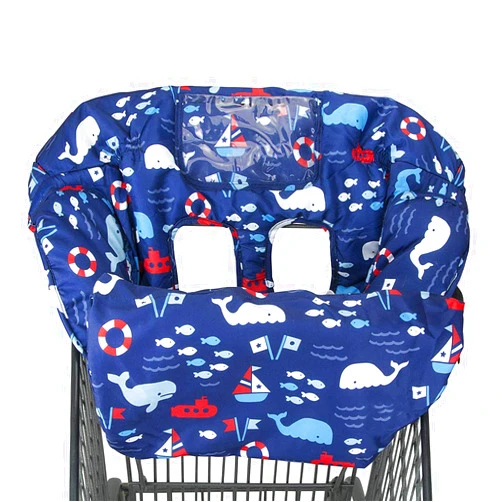 Love&go 2-in-1 Shopping Cart and High Chair Cover for Baby~Padded~Fold'n Roll Style~Portable with Free Carry Bag (Blue Whale)