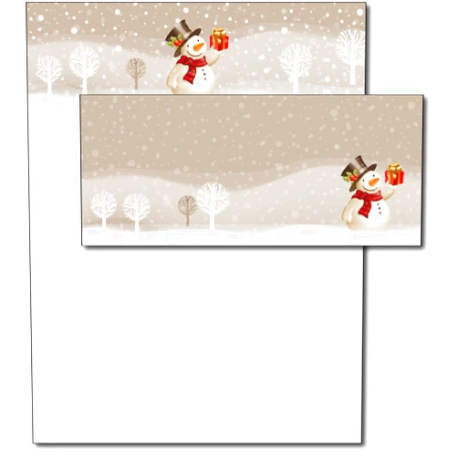 Desktop Publishing Supplies Snowman Present Holiday Letterhead & Envelopes - 20 Sets