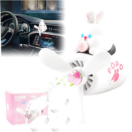 Jimtyee Car Air Freshener Cute Cartoon Rabbit Pilot Car Diffuser Rotating Propeller Automotive Air Outlet Fan Creative Car Perfume Decoration Cool Car Accessories