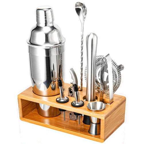 Semderm Cocktail Shaker Set, Mixology Bartender Kit 10-Piece Bar Tool Set with Stylish Bamboo Stand, Bar kit: Matini Shaker Mixing Spoon Muddler Jigger Cocksrew for Barware Set