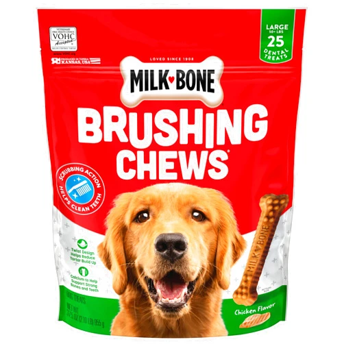 Milk-Bone Brushing Chews Daily Dental Dog Treats, Chicken Flavor, Large, 25 Count