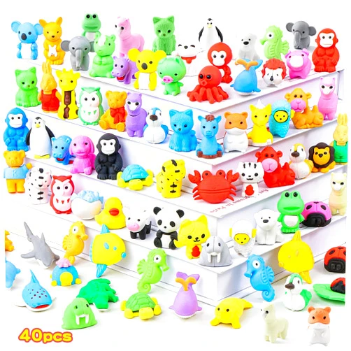 Kleeblatt 40Pcs Animal Erasers Desk Pets for Kids Assembled Eraser 3D Puzzle Erasers Classroom prizes,Class Pets,Party Favors
