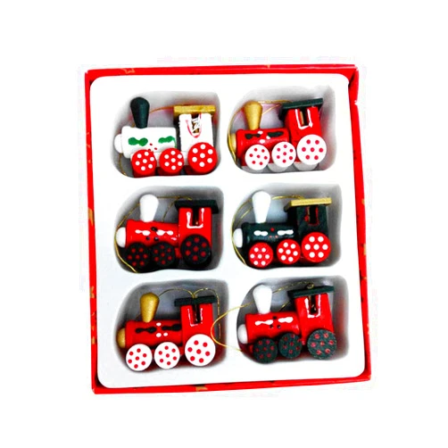 YeahiBaby 6pcs Christmas Train Set Toy Wooden Christmas Tree Ornament Decoration