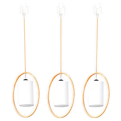 SKIVTGLAMP Dimmable Pendant Light H-Type Mini Sized Track Mount Pendant Lights for Beach Cottage Customizable Fabrics Oval Shape Wooden Lampshade Compatible with 3-Wire-1 Circuit Track System