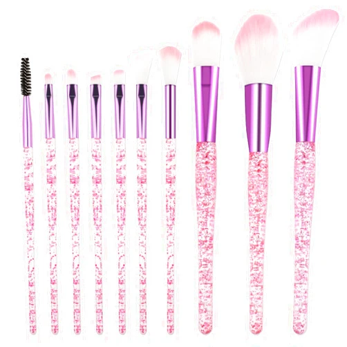 Salbsever 10 PCS Glitter Crystal Makeup Brush Set Cute Makeup Brushes Bling Professional Concealer Eye Shadow Eyeliner Blush Lip Blending Synthetic Brushes Tools Kit Face Cosmetics Blending Brushes for Women