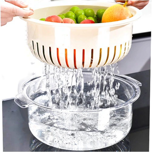 Ltevxzi Kitchen Colanders Bowl Set 2 in 1 Fruit Vegetable Washing Food Strainers, Large Plastic Double Layered Strainer Basket for Pasta, Spaghetti, Berry, Salads, BPA Free, Colander for kitchen
