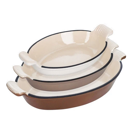 Lot45 Enameled Cast Iron Baking Pan Set - 3pk Oval Shaped Glazed Oven Dish Casserole Cookware for Lasagna and Hotdish