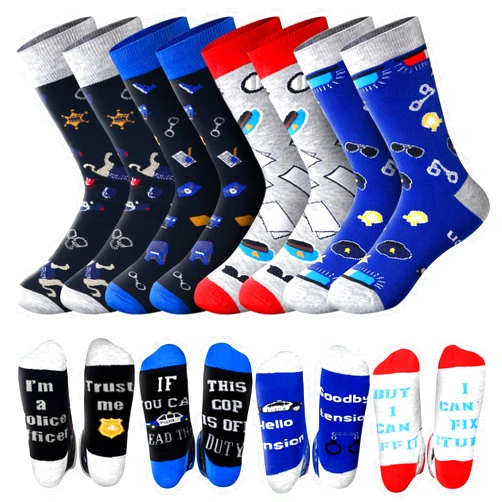 Mepase 4 Pairs Police Socks Policemen Socks Cop Funny Occupation Socks Novelty Gift for Police Officer Lover Christmas New Year Gift