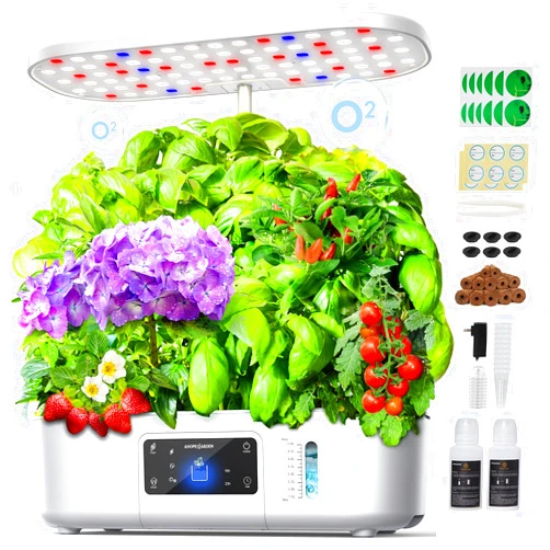 Ahopegarden Hydroponics Growing System Kit Indoor Herb Garden with Grow Light 12 Pods, with LCD Touch Panel Hydroponic Planter, Planting Height Up to 17