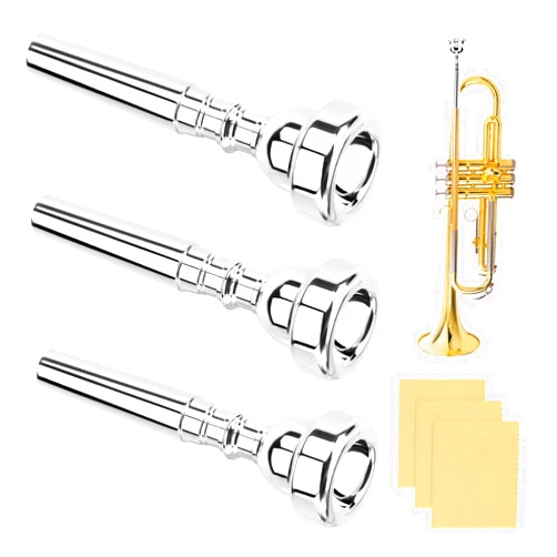 Tookie 3C/5C/7C Trumpet Mouthpiece Set, Professional Trumpet Mouthpiece Replacement Parts Trumpet Tone Gift with Cleaning Cloth, Musical Instruments Accessories for Beginners(Yellow+Silver)