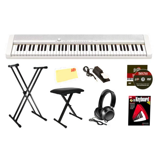 Casio Casiotone CT-S1 76-Key Portable Keyboard - White Bundle with Adjustable Stand, Bench, Sustain Pedal, Headphones, Piano Book, Instructional DVD, and Austin Bazaar Polishing Cloth