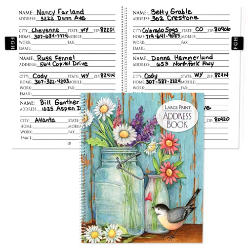 Current Jar Large Print Address Book, 56 Pages, Big 7” x 8.5” Spiral Bound, Soft Cover Organizer for Contact Phone Number, Mailing Address, & Email, Easy-to-Read Senior Logbook