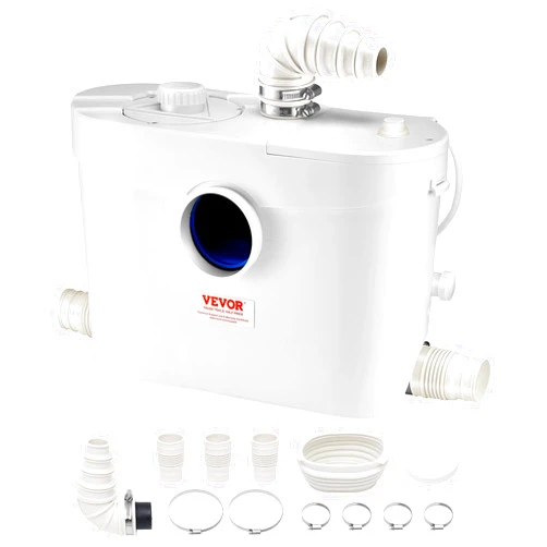 VEVOR 900W Macerator Pump, 48 GPM Flow, 40 ft/12 m Head, Macerator Sewerage Toilet Pump with 4 Water Inlets, Waste Water Disposal Upflush Machine for Toilet, Basement, Shower, Sink, Laundry, Bathtub